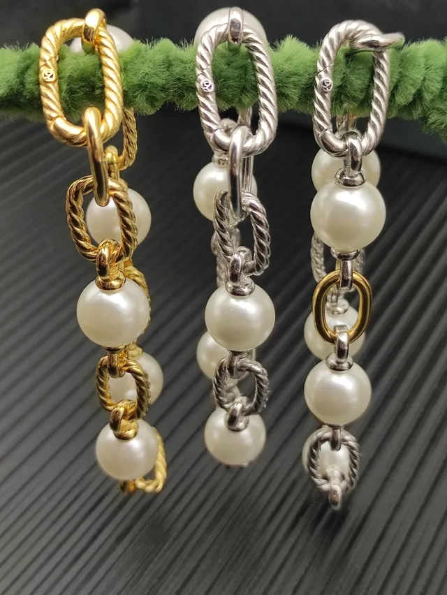 David Yurman Cable Classics Silver Beige Twisted Links Spherical Pearls Bracelet 4
