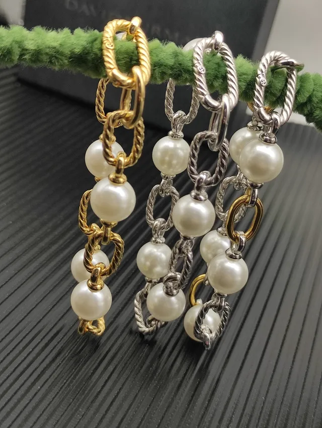 David Yurman Cable Classics Silver Beige Twisted Links Spherical Pearls Bracelet 5