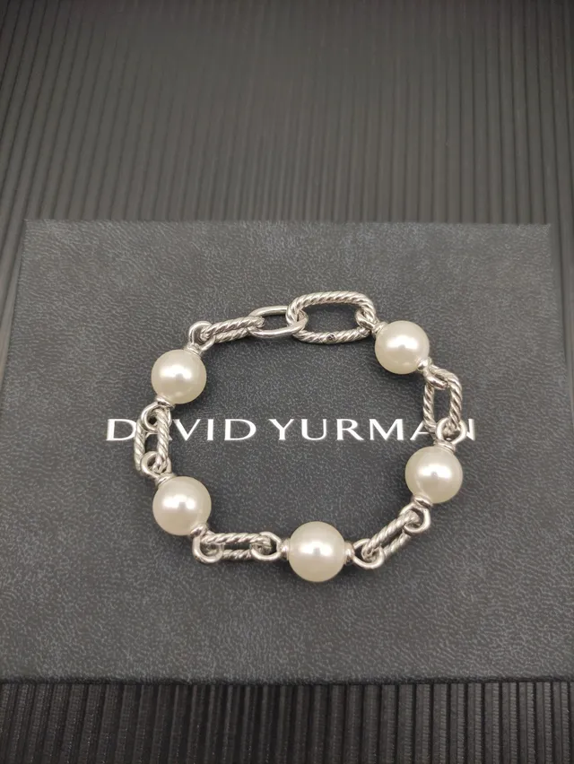 David Yurman Cable Classics Silver Beige Twisted Links Spherical Pearls Bracelet 7