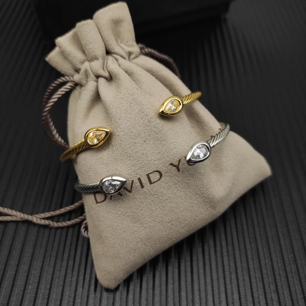 David Yurman Cable Classics Silver Beige Twisted Pear-Shaped Stone Bracelet 5