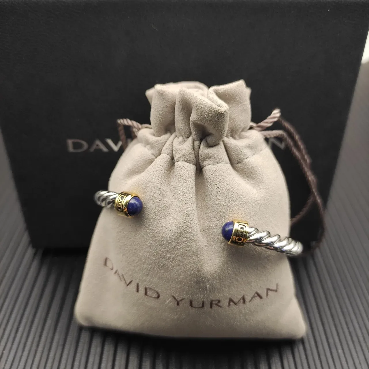 David Yurman Cable Classics Silver Blue Twisted Lapis Lazuli End Caps Bracelet 6