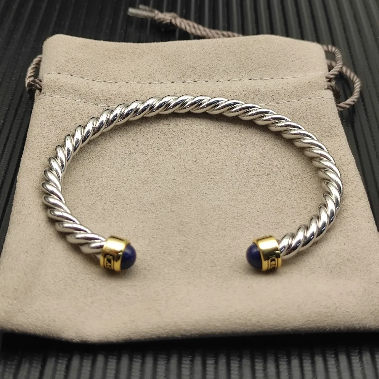 David Yurman Cable Classics Silver Blue Twisted Lapis Lazuli End Caps Bracelet 8