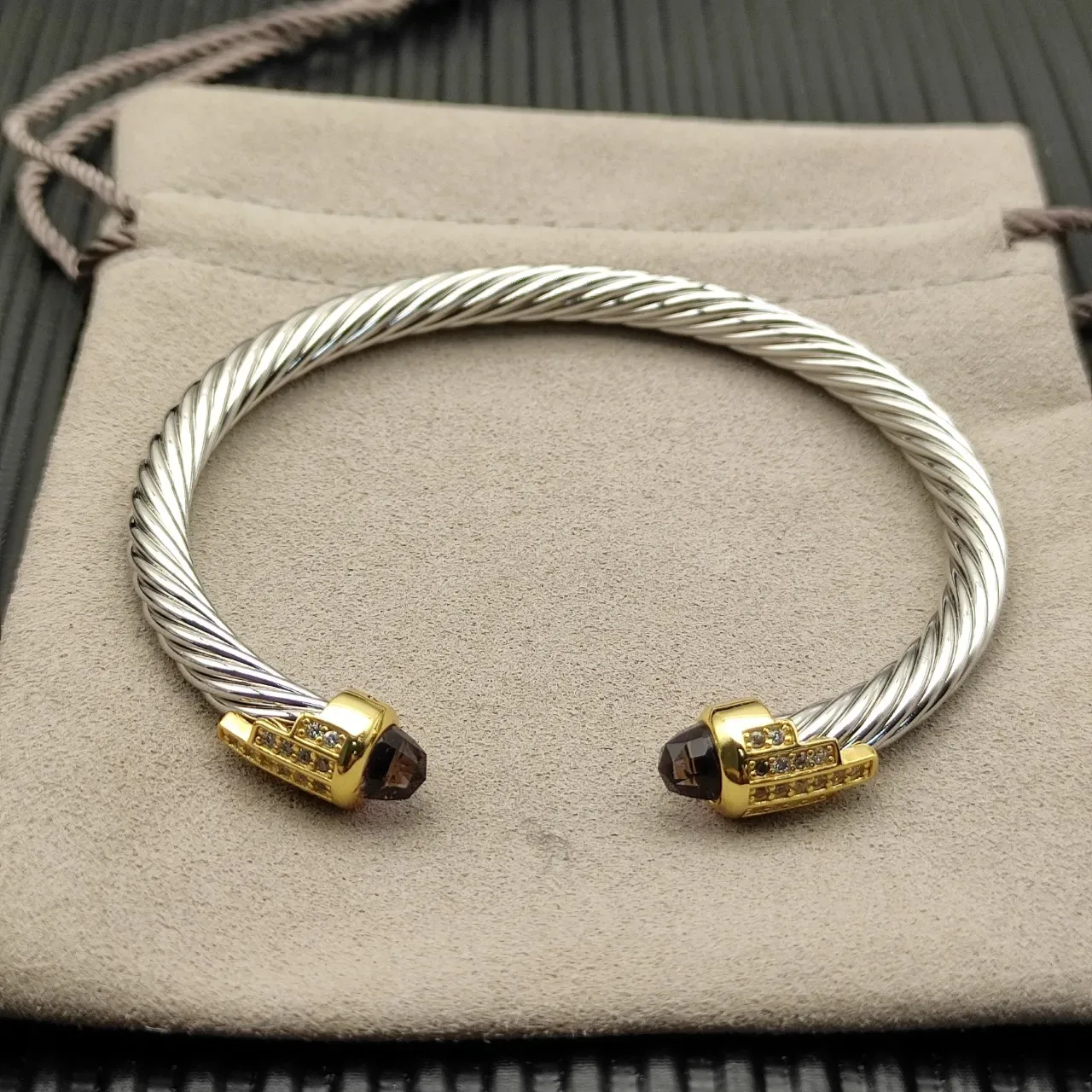 David Yurman Cable Classics Silver Gold Twisted Dual-Tone Metal Bracelet 8