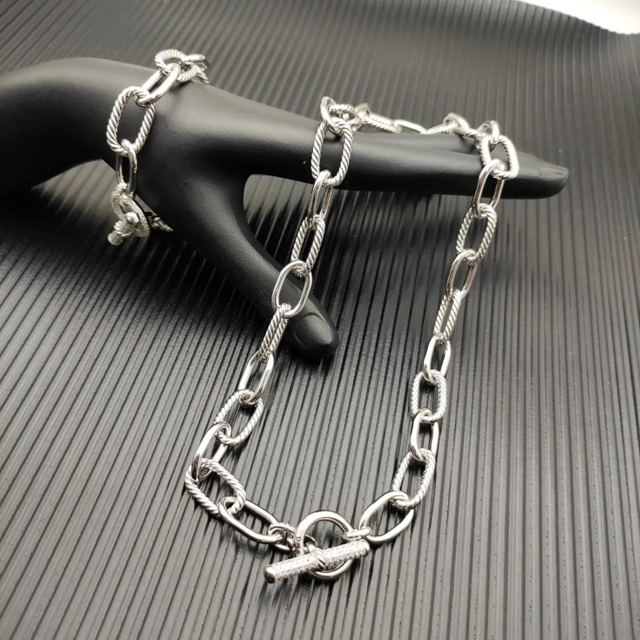 David Yurman Cable Classics Silver Gold Twisted Links Smooth Oval Bracelet 7