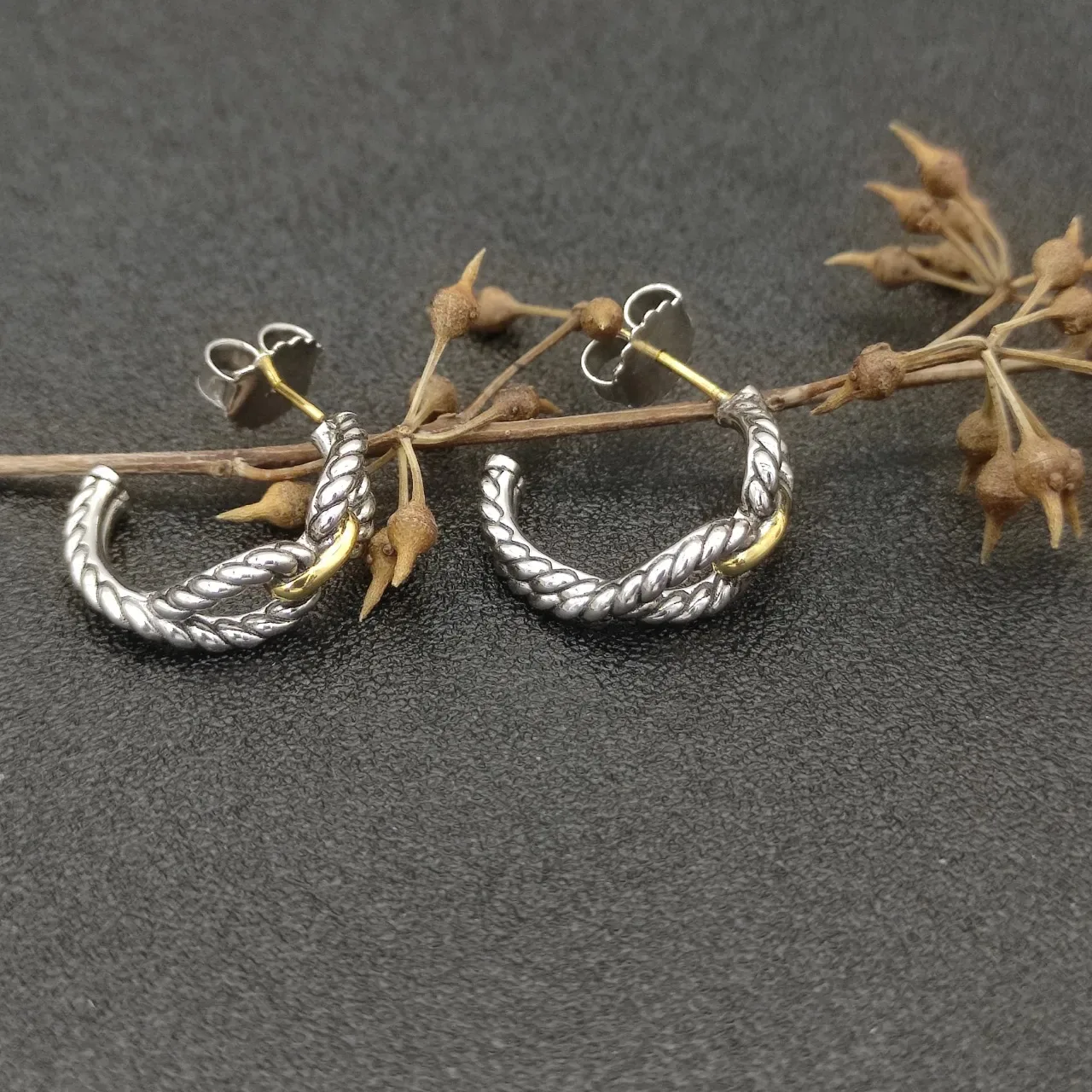 David Yurman Cable Classics Silver Gold Twisted Rope Two-Tone Earrings 2