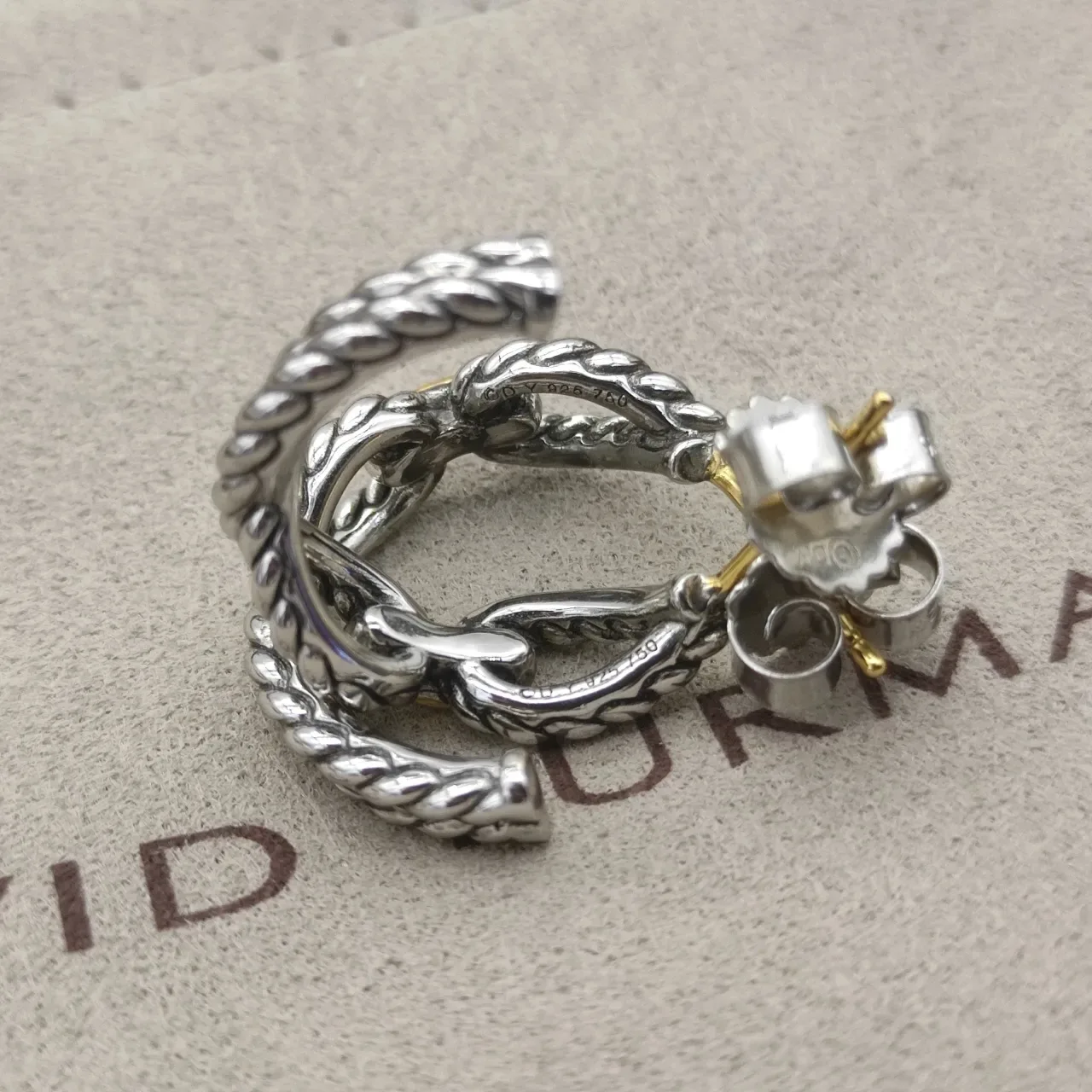 David Yurman Cable Classics Silver Gold Twisted Rope Two-Tone Earrings 4