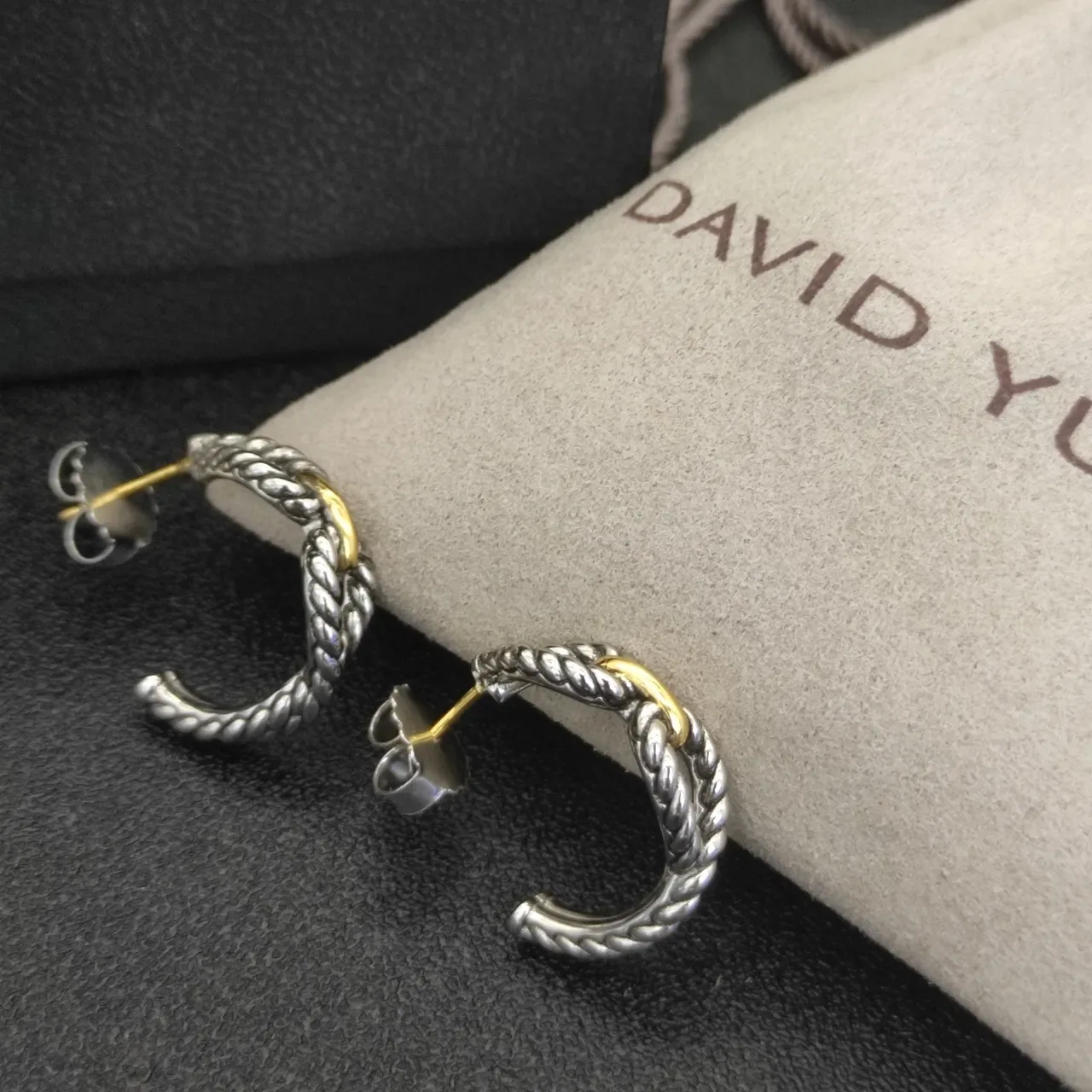 David Yurman Cable Classics Silver Gold Twisted Rope Two-Tone Earrings 5
