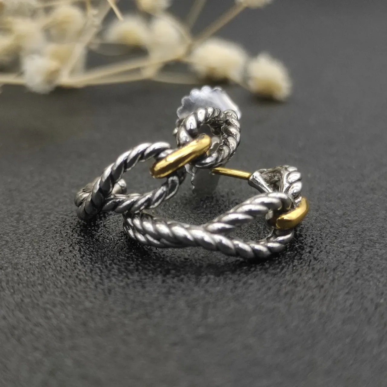 David Yurman Cable Classics Silver Gold Twisted Rope Two-Tone Earrings 7