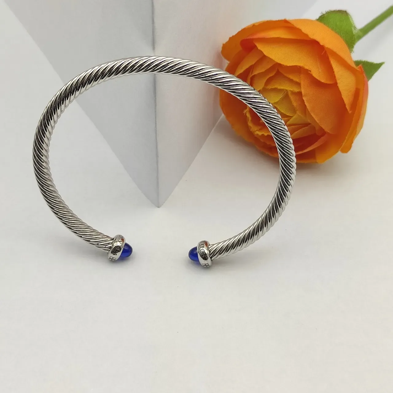 David Yurman Cable Classics Twisted Silver-Tone Blue Cabochon Bracelet 6