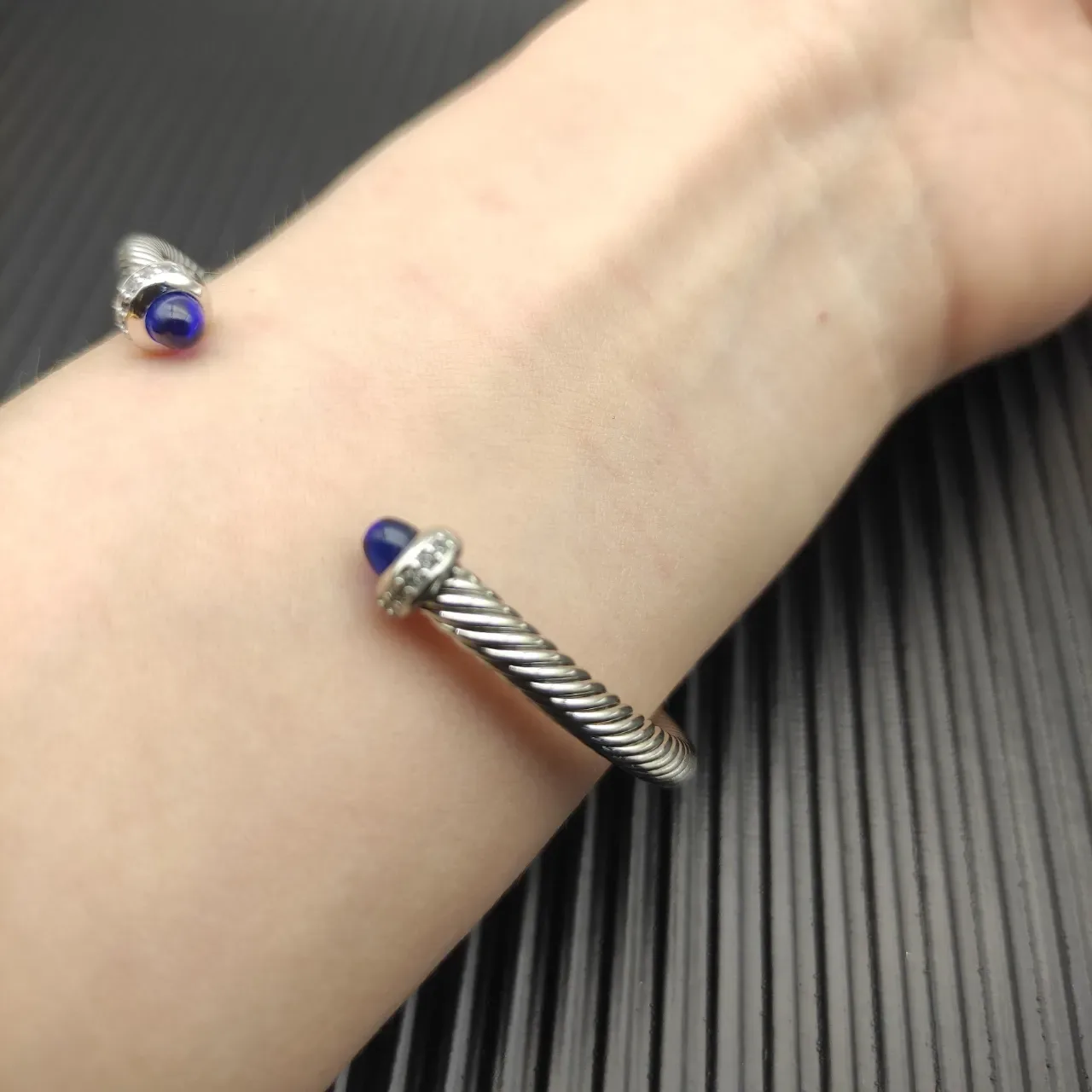 David Yurman Cable Classics Twisted Silver-Tone Blue Cabochon Bracelet 8