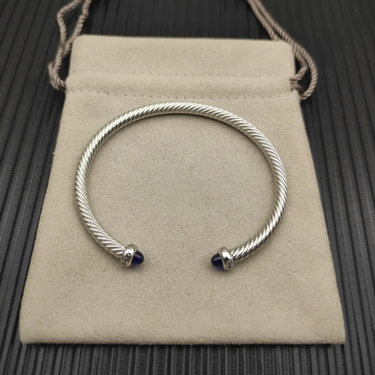 David Yurman Cable Classics Twisted Silver-Tone Blue Cabochon Bracelet 9
