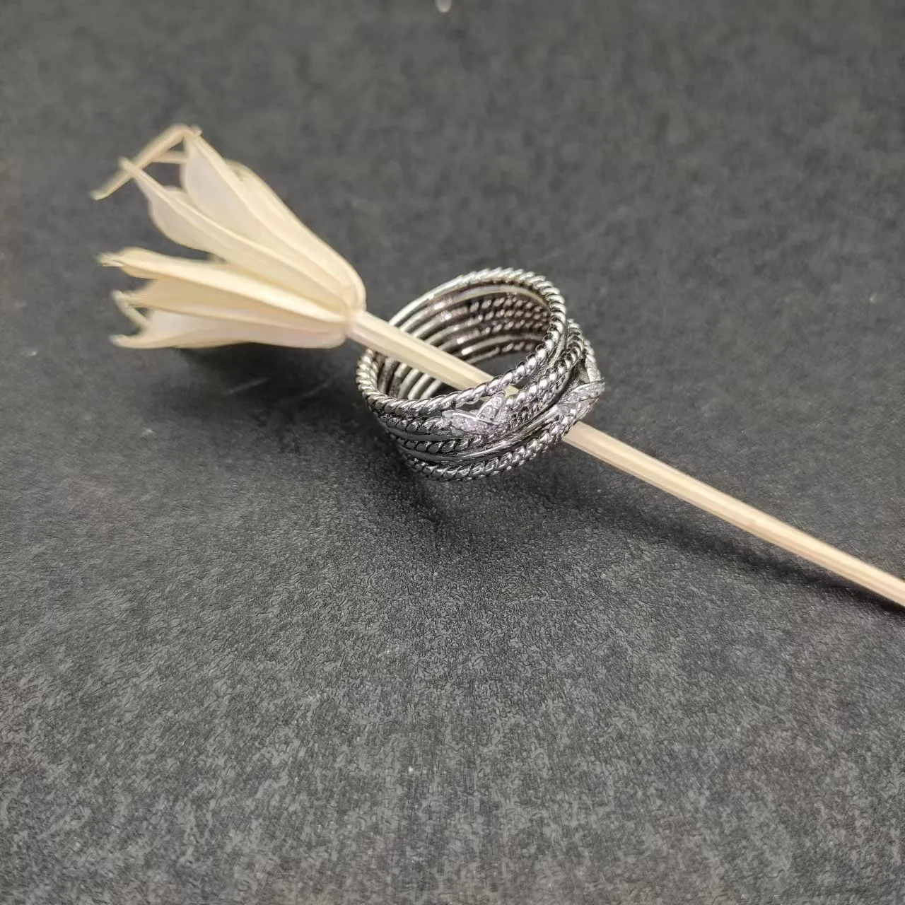 David Yurman Cable Collectibles Silver Multi-Band Twisted Ring 7
