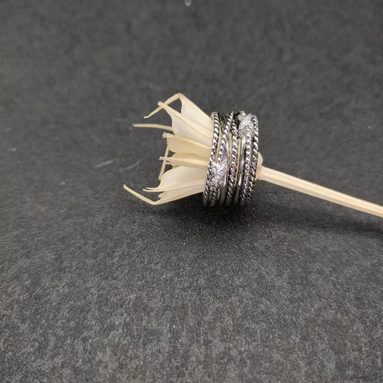 David Yurman Cable Collectibles Silver Multi-Band Twisted Ring 8