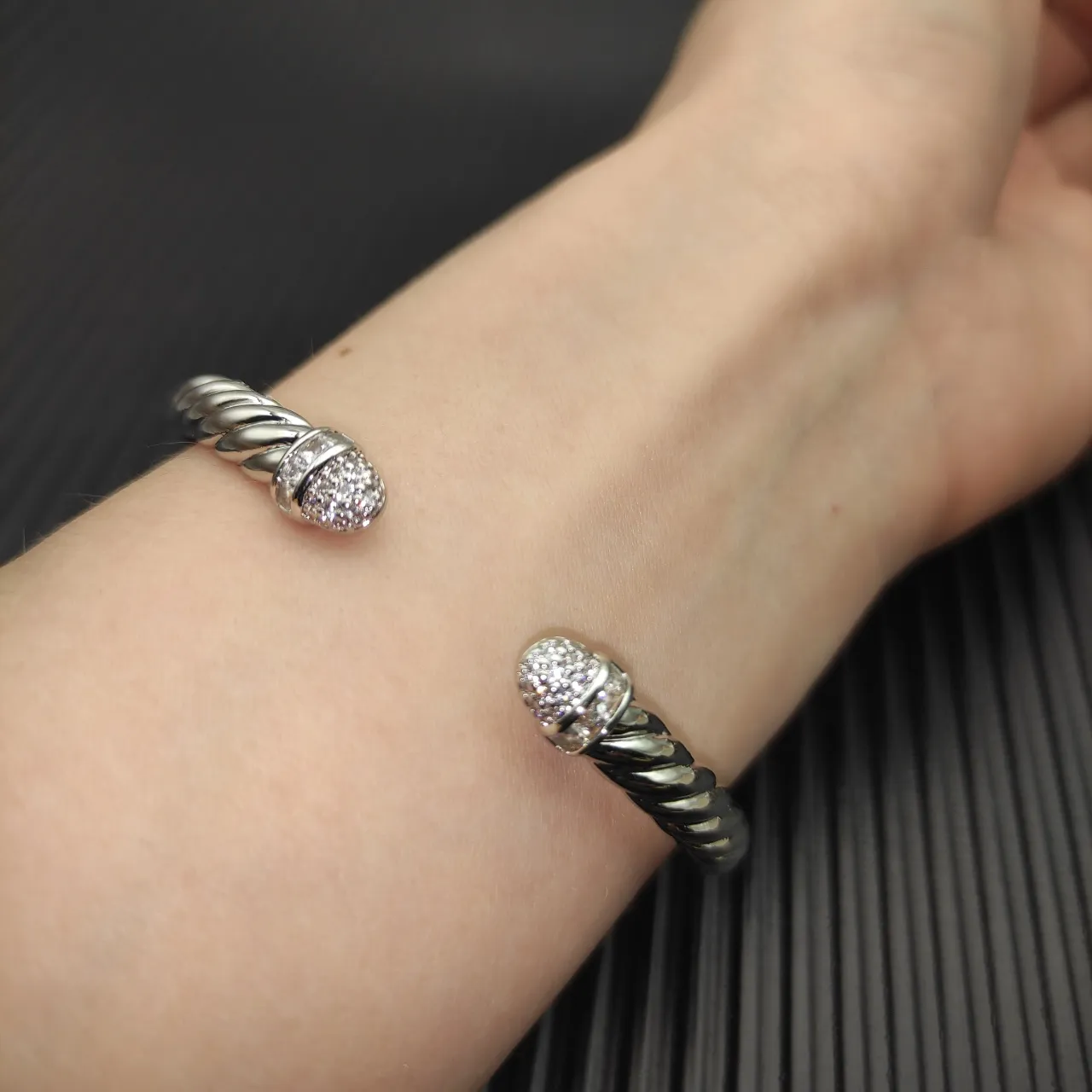 David Yurman Cable Collection Twisted Pavé Cuff Bracelet 9