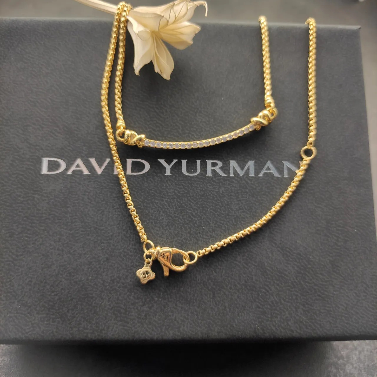 David Yurman Cable Knot Bar Pavé Diamond Necklace 2