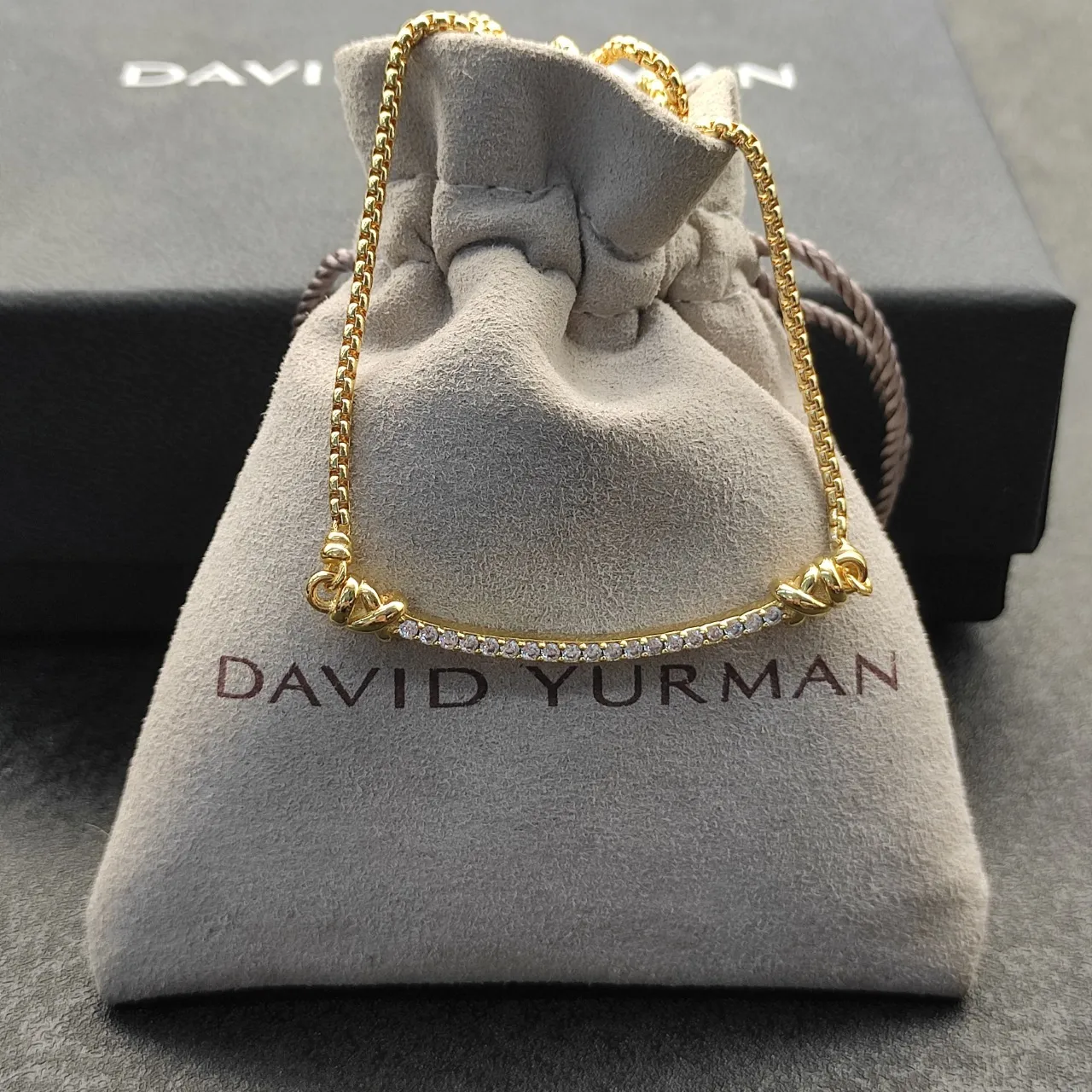 David Yurman Cable Knot Bar Pavé Diamond Necklace 4