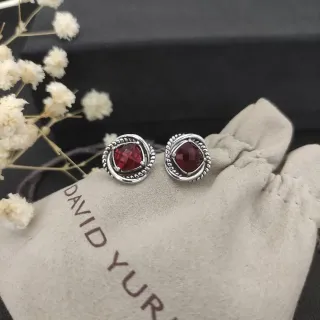 David Yurman Faceted Red Gemstone Twisted Rope Stud Earrings