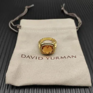David Yurman Gold-Tone Amber Cushion-Cut Stone Ring