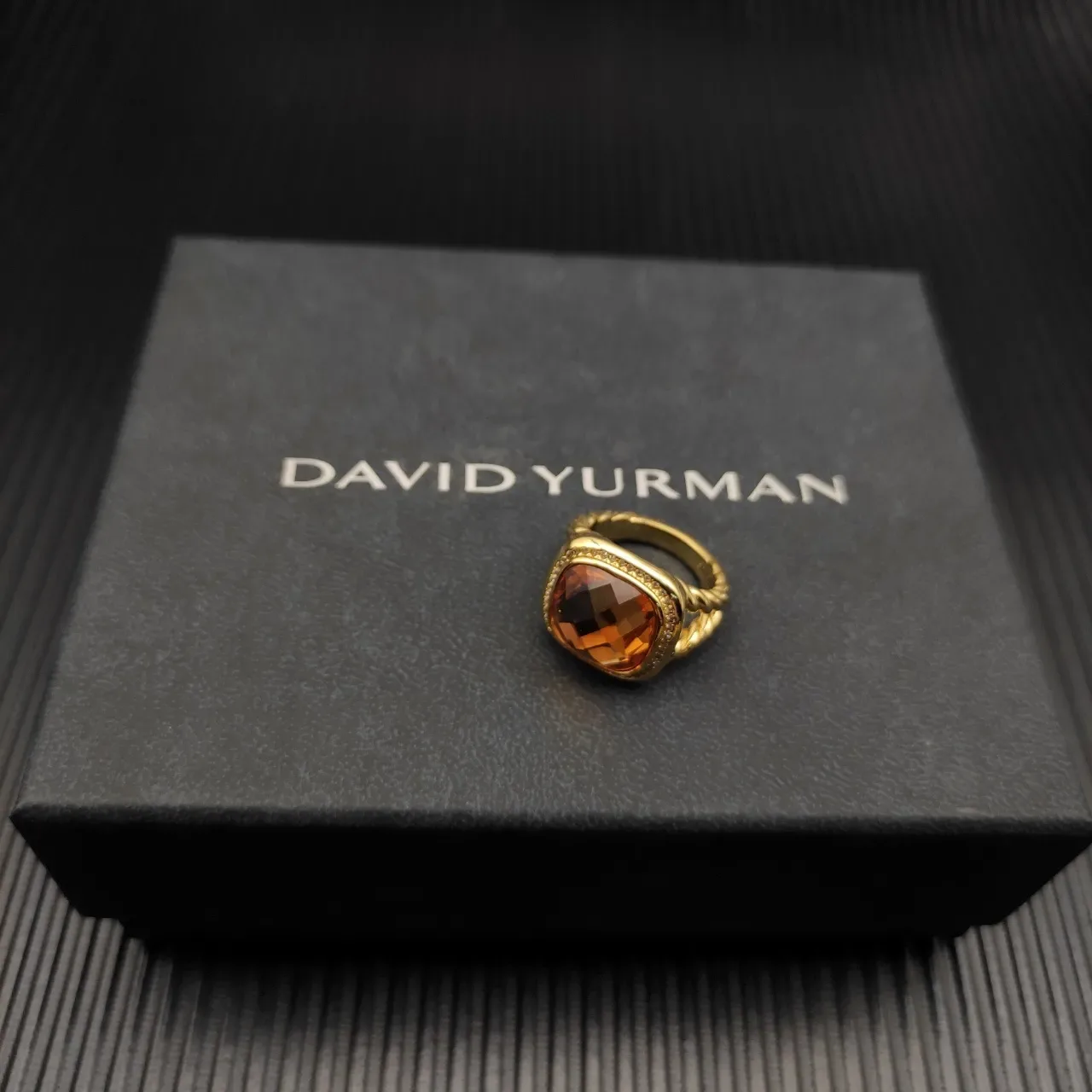 David Yurman Gold-Tone Amber Cushion-Cut Stone Ring 4