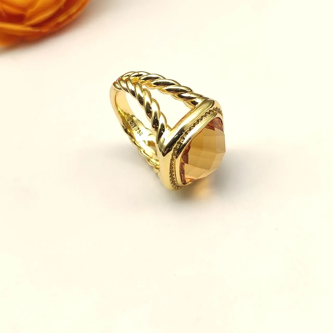 David Yurman Gold-Tone Amber Cushion-Cut Stone Ring 5