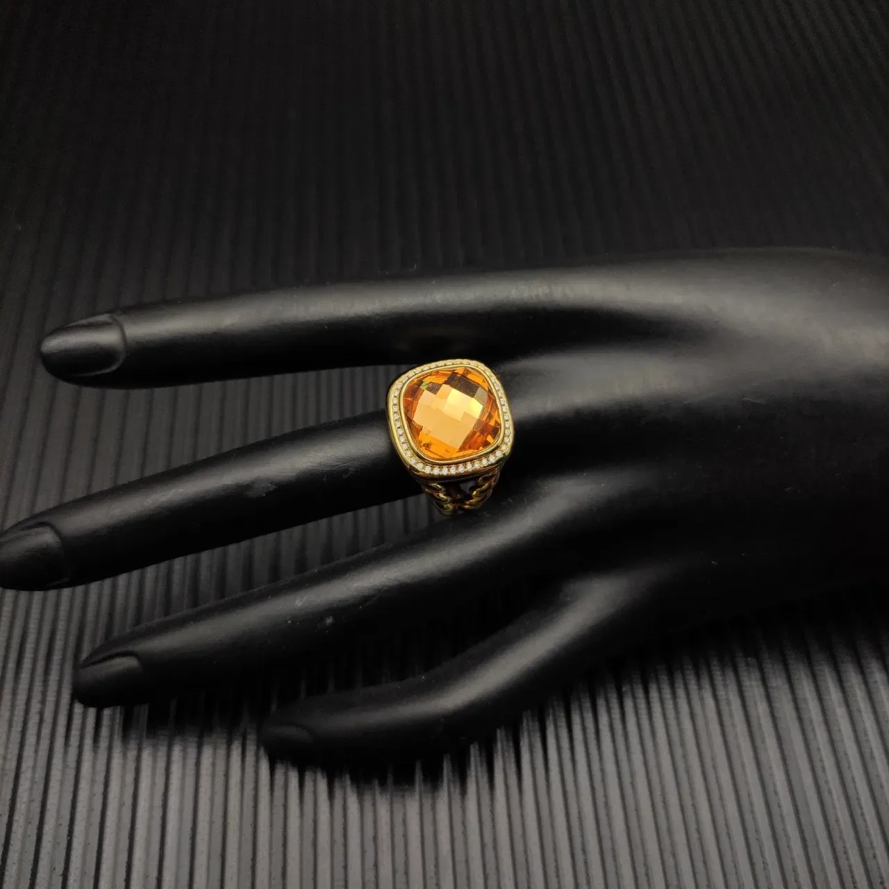 David Yurman Gold-Tone Amber Cushion-Cut Stone Ring 6