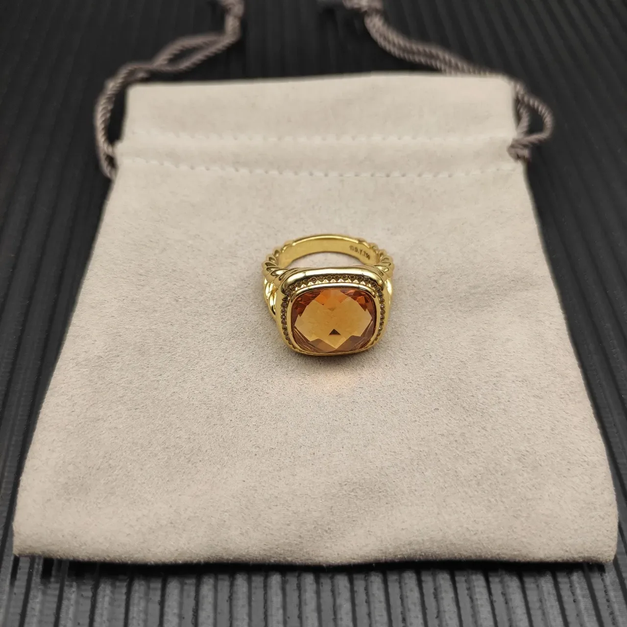 David Yurman Gold-Tone Amber Cushion-Cut Stone Ring 9