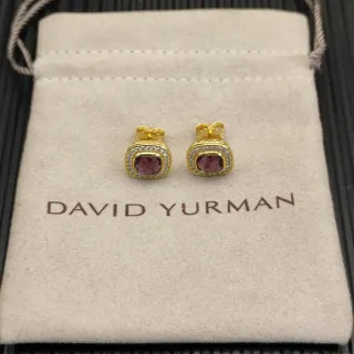David Yurman Gold-Tone Cushion-Cut Gemstone Pavé Halo Stud Earrings