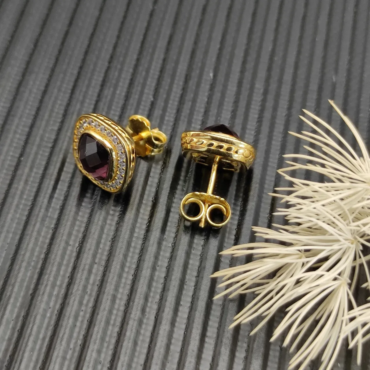 David Yurman Gold-Tone Cushion-Cut Gemstone Pavé Halo Stud Earrings 4
