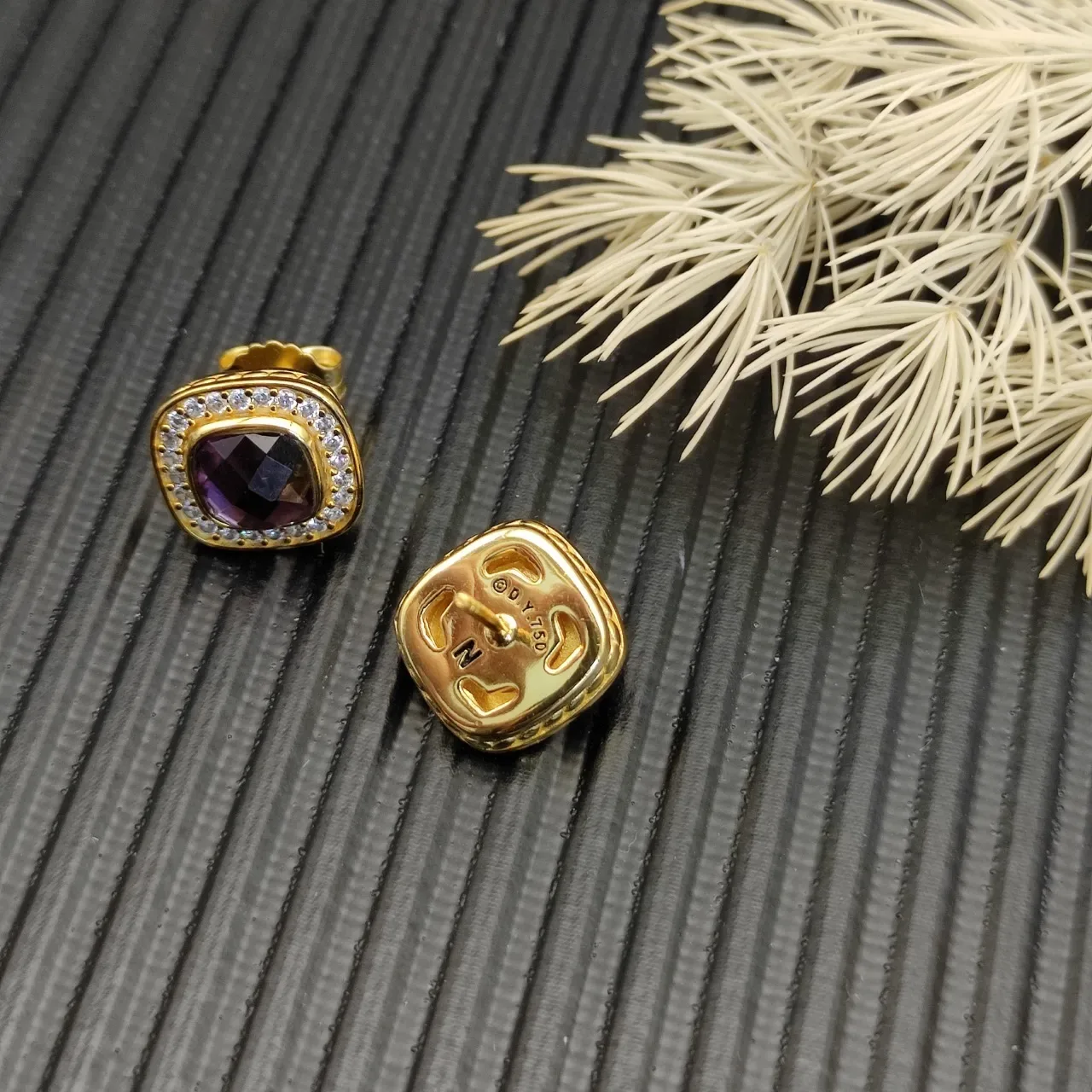 David Yurman Gold-Tone Cushion-Cut Gemstone Pavé Halo Stud Earrings 6