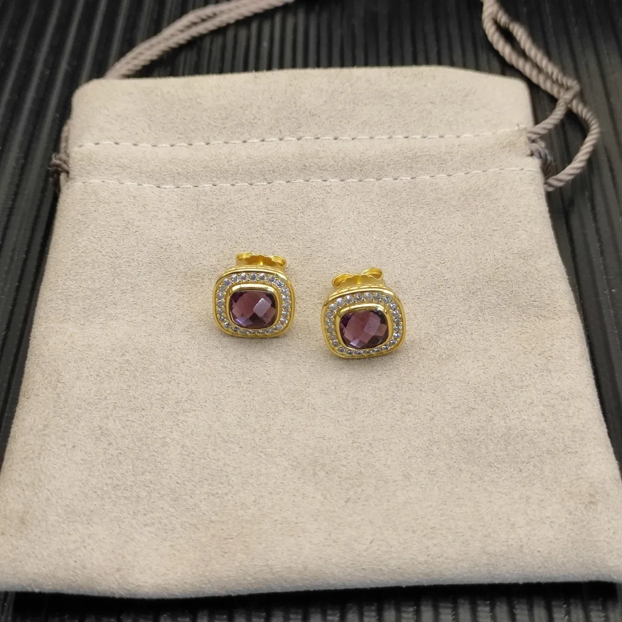 David Yurman Gold-Tone Cushion-Cut Gemstone Pavé Halo Stud Earrings 8