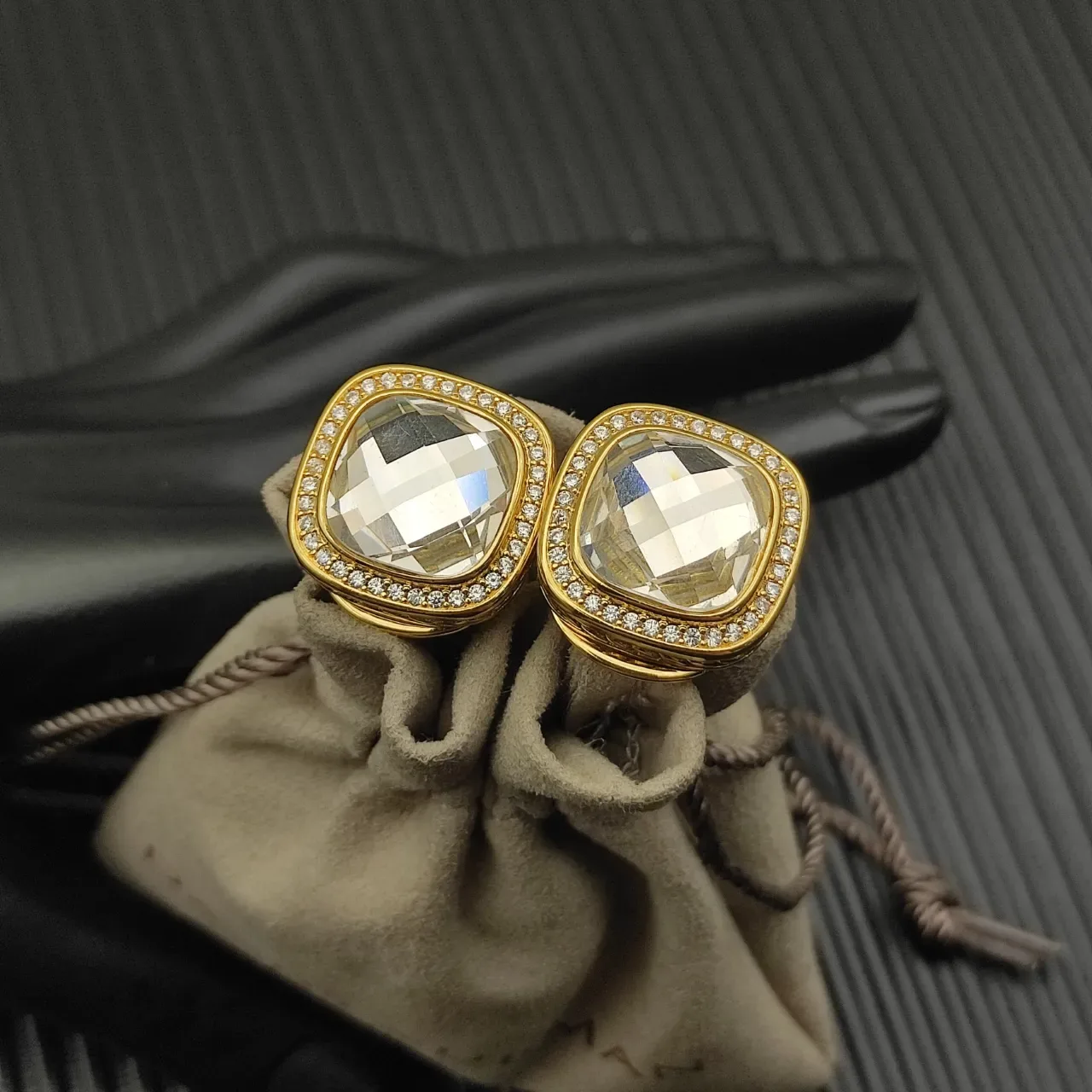 David Yurman Gold-Tone Cushion-Cut Pavé Halo Clip-On Earrings 6