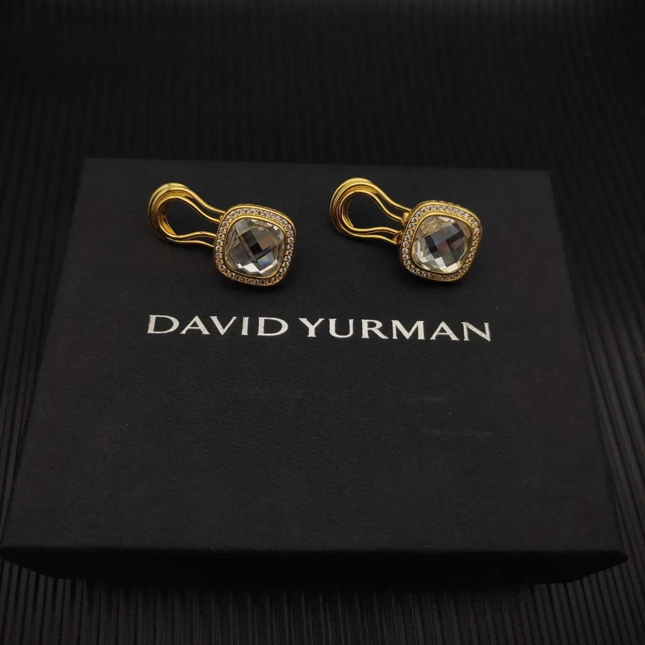 David Yurman Gold-Tone Cushion-Cut Pavé Halo Clip-On Earrings 8