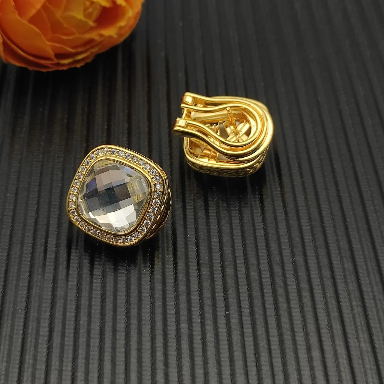 David Yurman Gold-Tone Cushion-Cut Pavé Halo Clip-On Earrings 9