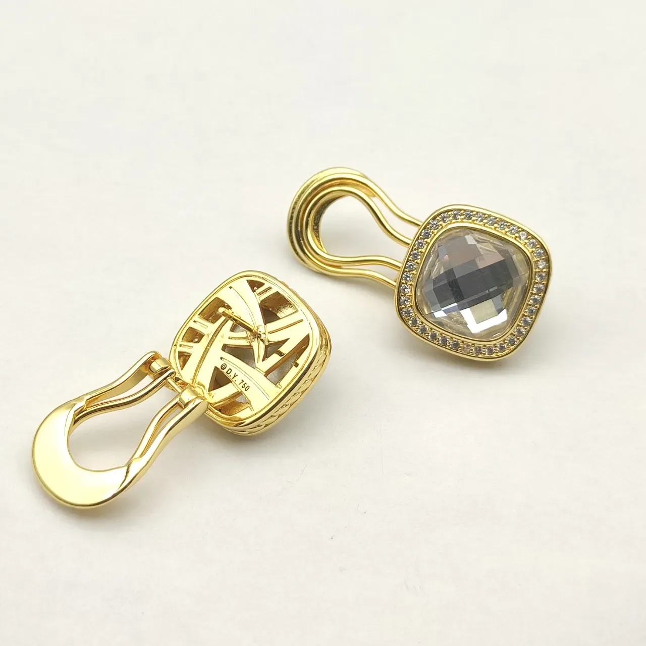 David Yurman Gold-Tone Cushion-Cut Pavé Halo Clip-On Earrings 10