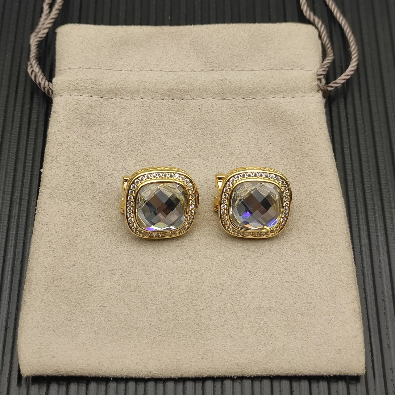 David Yurman Gold-Tone Cushion-Cut Pavé Halo Clip-On Earrings 11