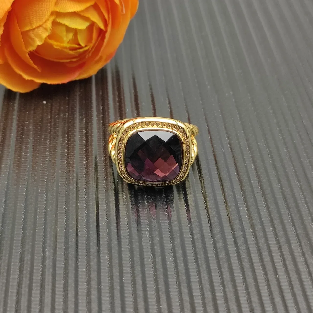 David Yurman Anillo Gemas Púrpura Facetado Dorado 7