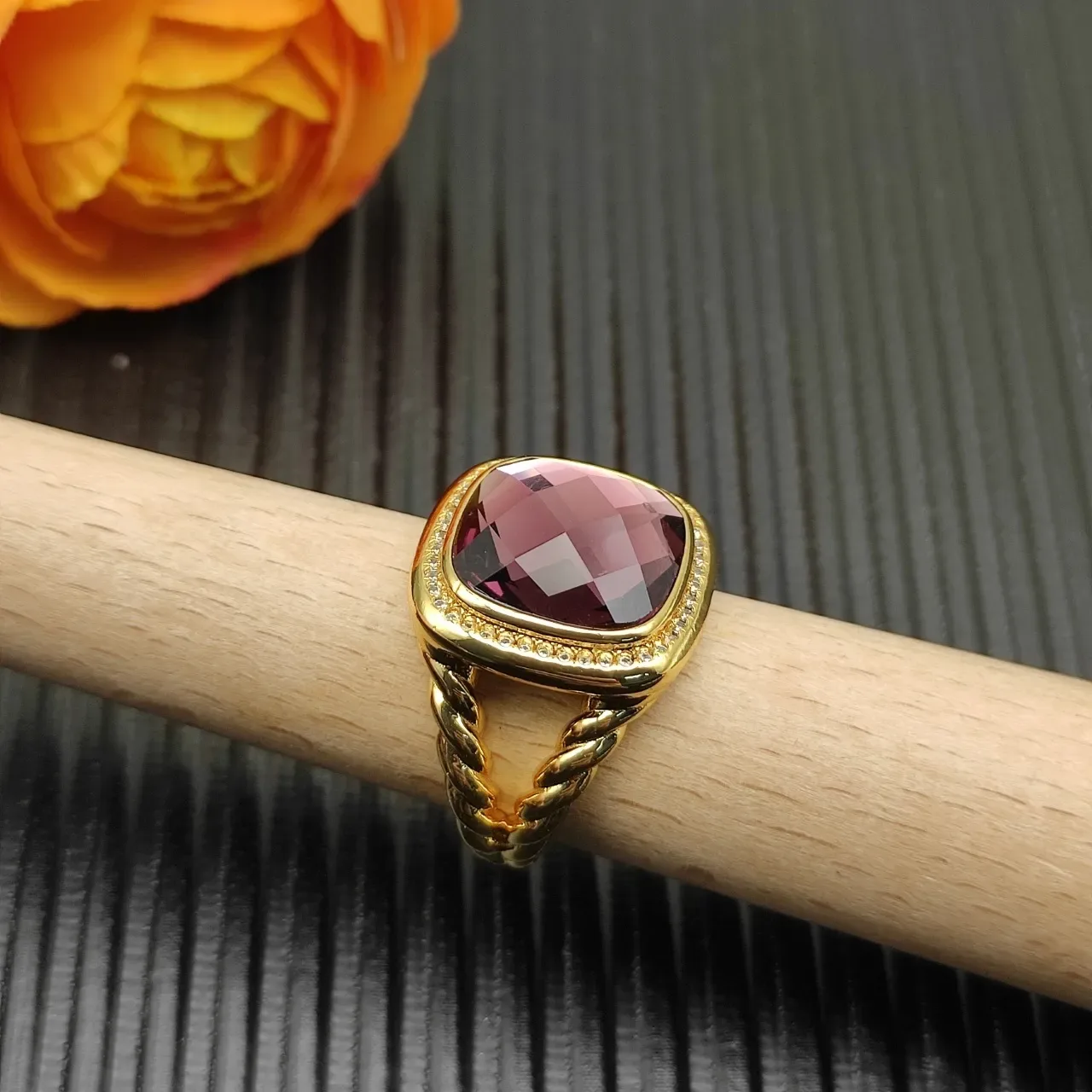 David Yurman Anillo Gemas Púrpura Facetado Dorado 8