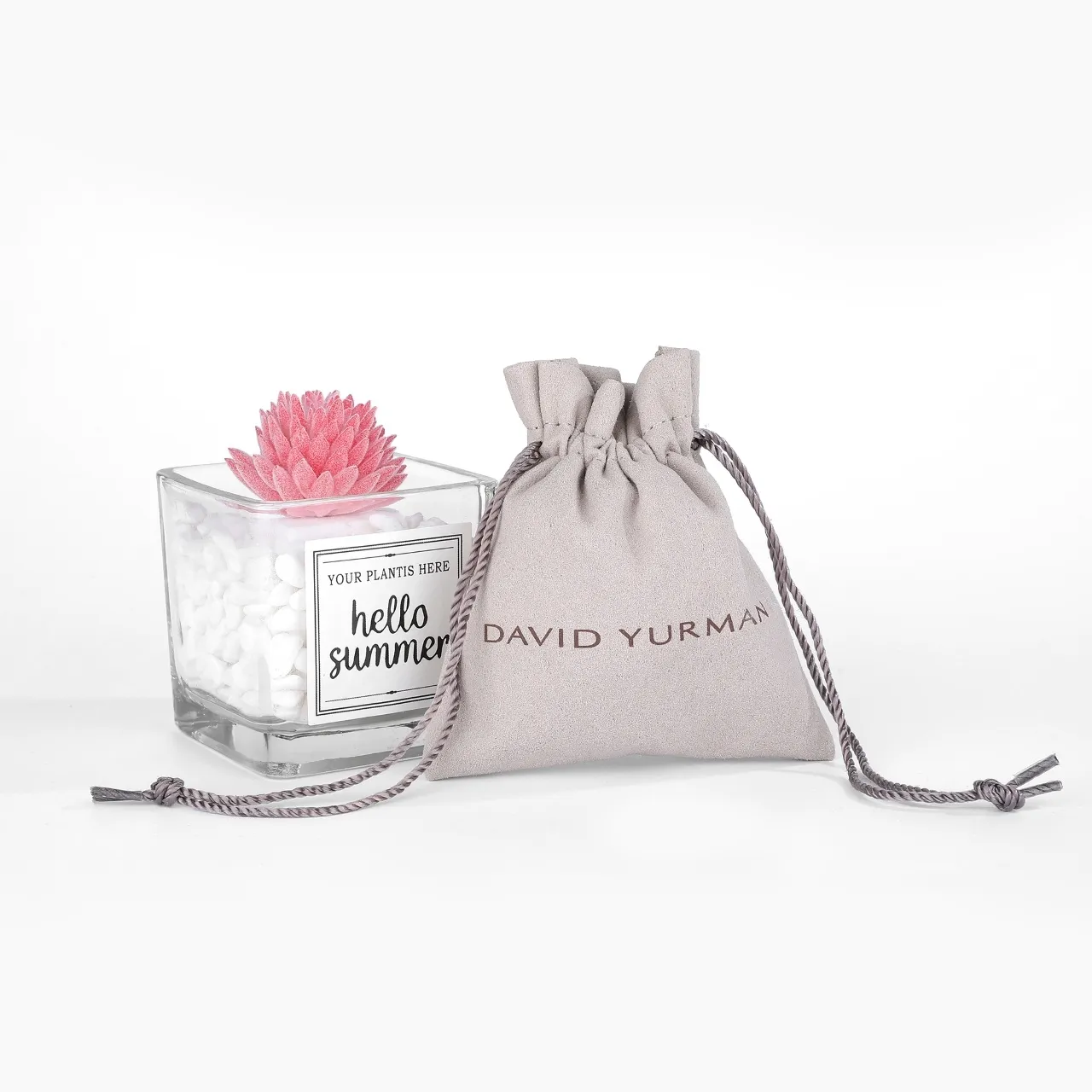David Yurman Gray Suede-Like Fabric Twisted Cord Drawstrings Handbag 3