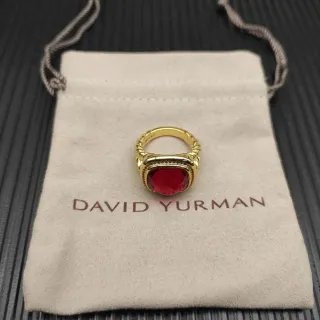 David Yurman Red Gold Twisted Cable Band Cushion-Cut Gemstone Ring