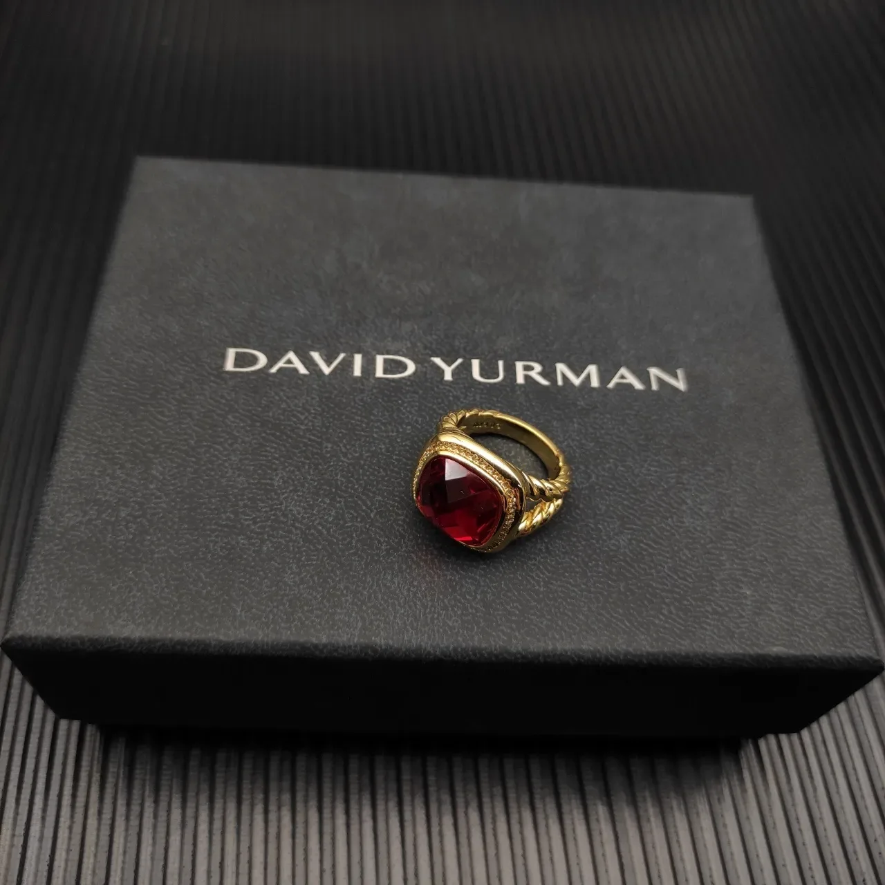 David Yurman Red Gold Twisted Cable Band Cushion-Cut Gemstone Ring 4