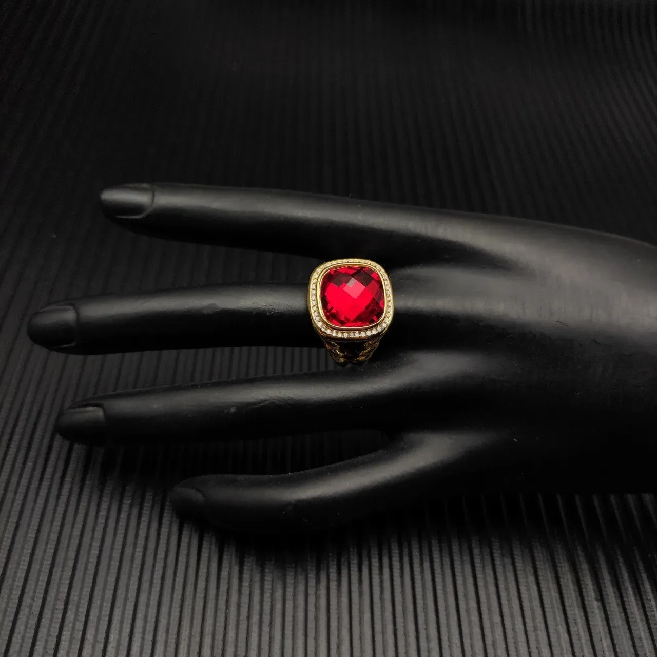 David Yurman Red Gold Twisted Cable Band Cushion-Cut Gemstone Ring 6