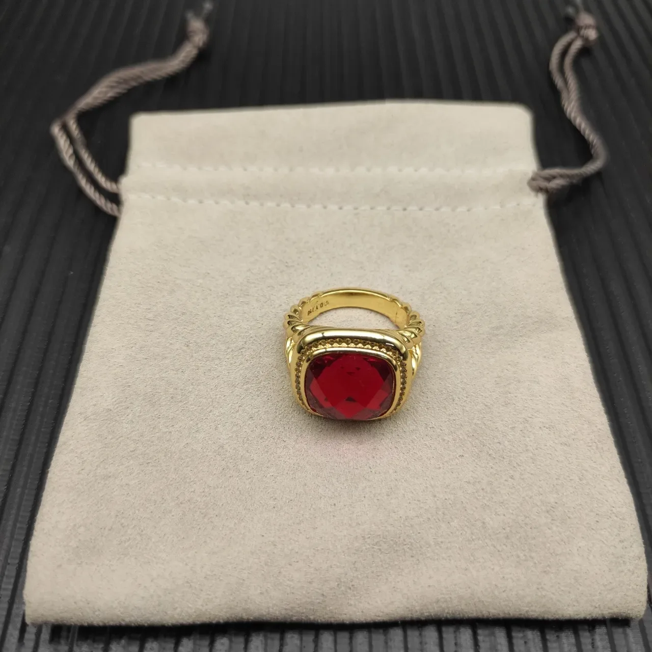 David Yurman Red Gold Twisted Cable Band Cushion-Cut Gemstone Ring 9