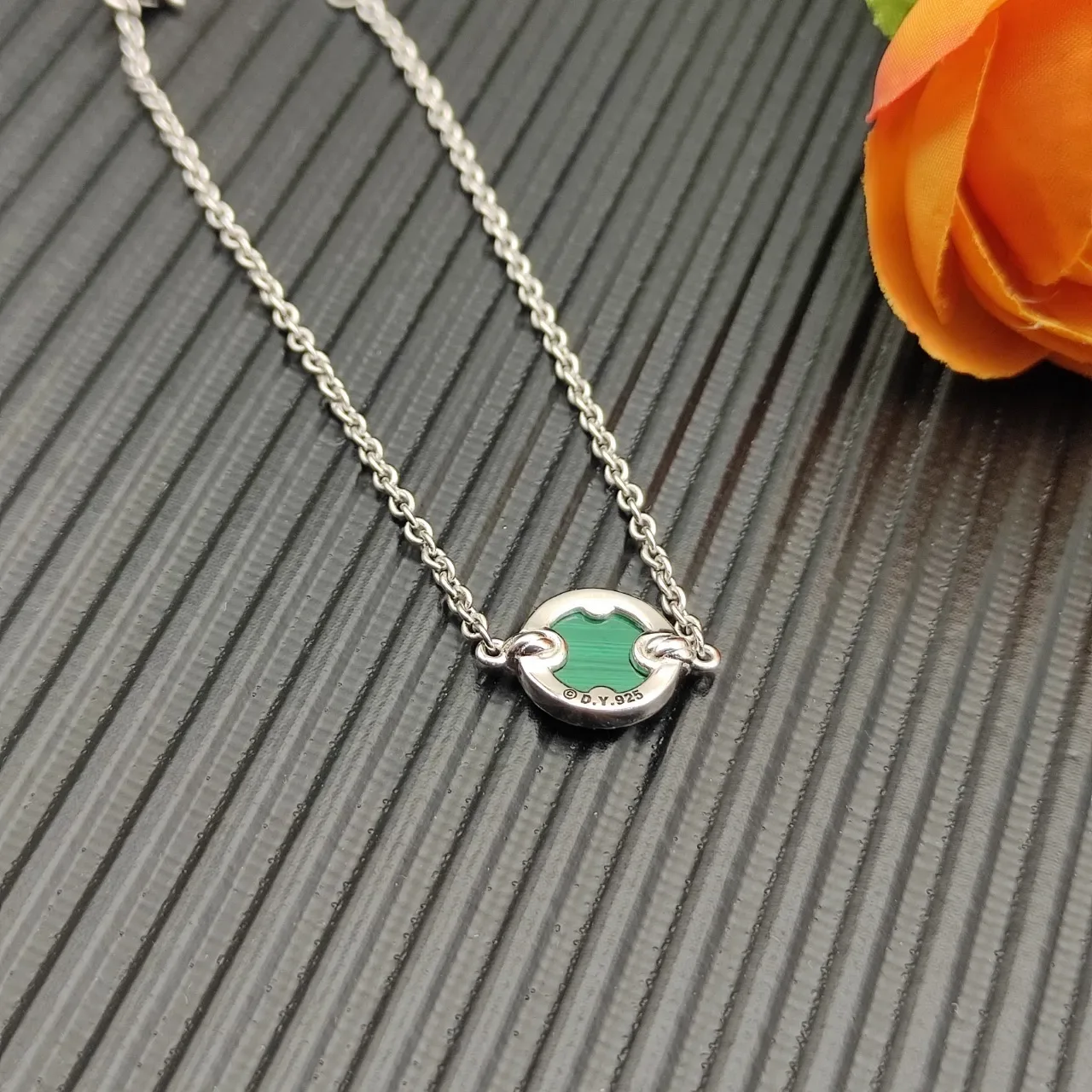 David Yurman Silver Green Chain Circular Pendant Bracelet 5