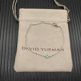 David Yurman سوار سلاسل رفيعة فضية خضراء حجر كريم وجه واحد