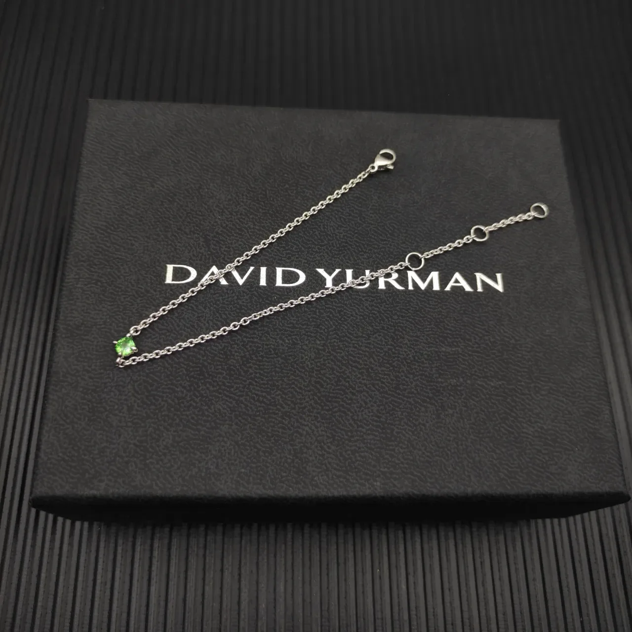 David Yurman Silver Green Fine Chain Single Faceted Gemstone Bracelet 6
