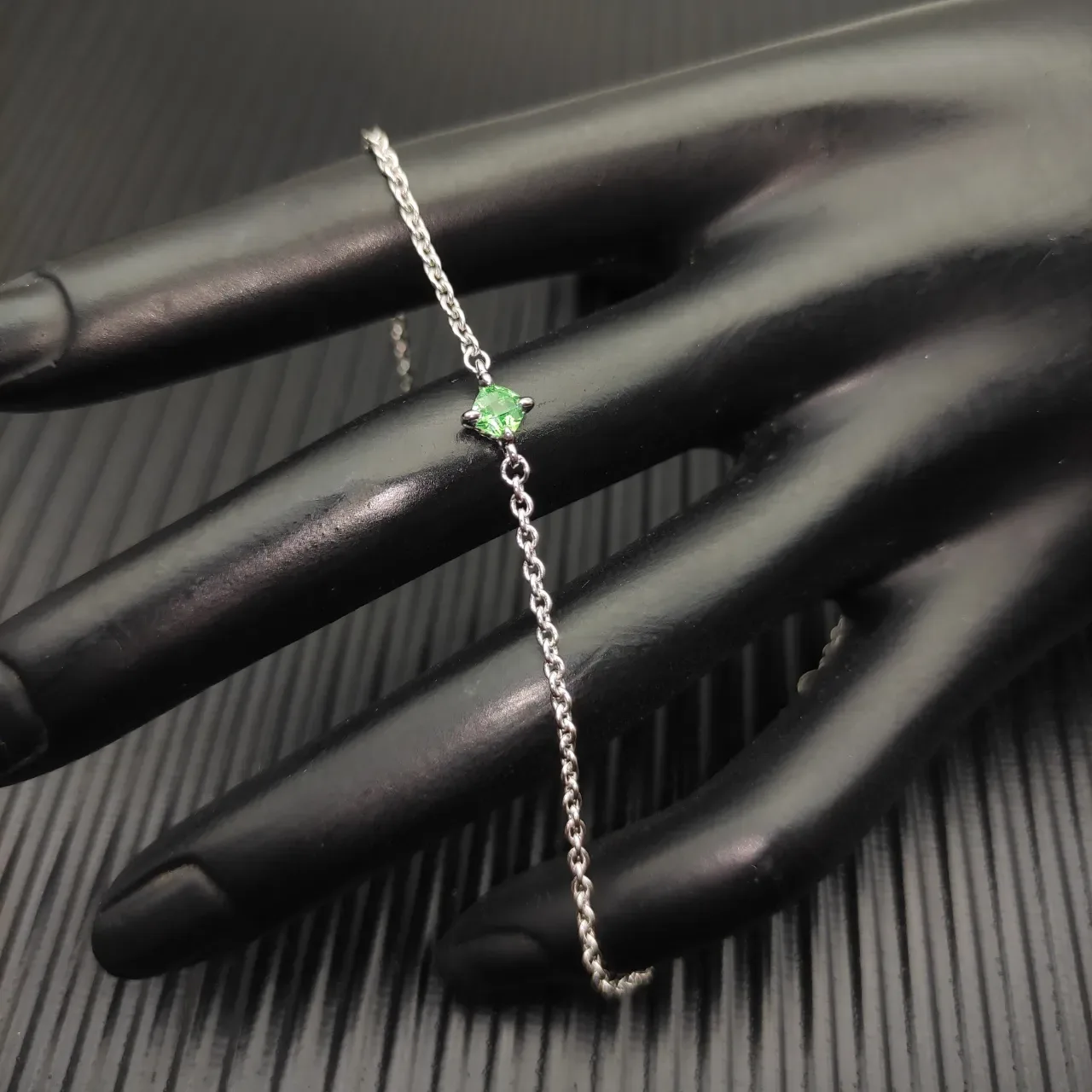 David Yurman Silver Green Fine Chain Single Faceted Gemstone Bracelet 7