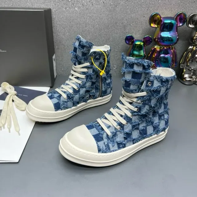 Denim Patchwork High-Top Lace-Up Lifestyle Sneakers 2