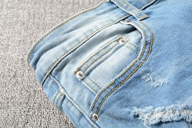 Distressed Patchwork Slim-Fit Light Blue Jeans 4