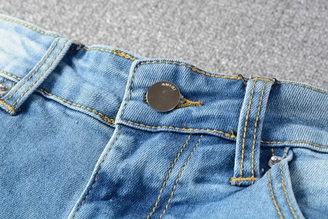 Distressed Patchwork Slim-Fit Light Blue Jeans 9