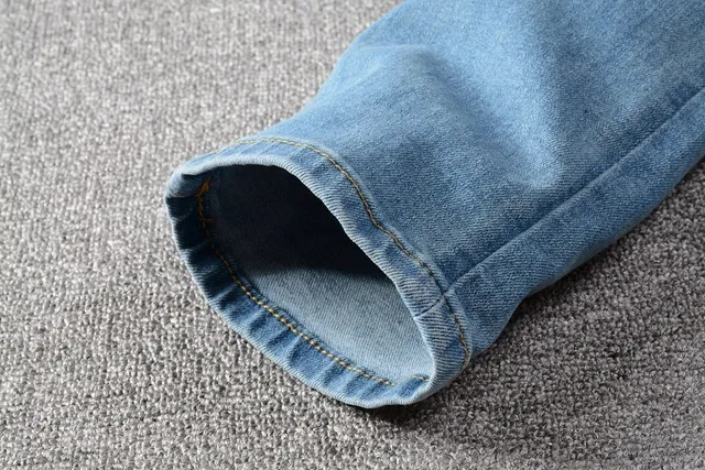 Distressed Patchwork Slim-Fit Light Blue Jeans 14